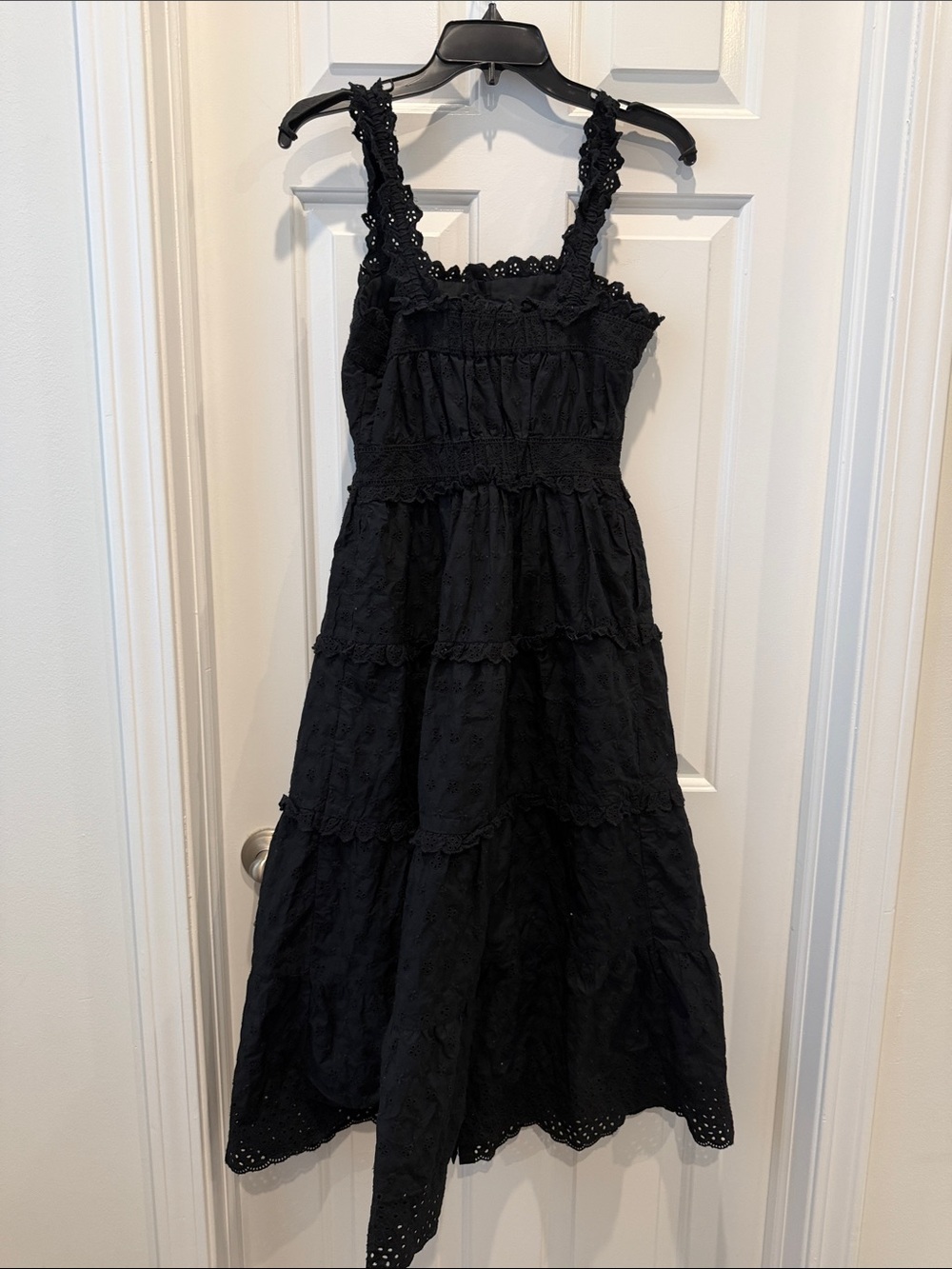 DOEN Gap Dress Black Eyelet Cotton Midi Maxi Dress Romantic Boho Cottagecore - Picture 4 of 8